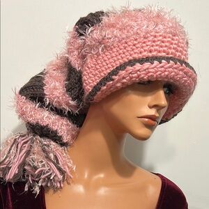 Pink and Brown Knit Hat